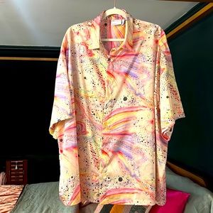 Oil-Slick Print Men’s Button-Down Shirt
